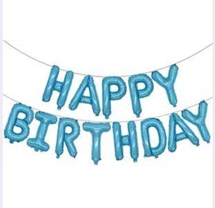 Гірлянда фольгована, повітряна, голуба "З Днем Народження, Happy Birthday" 1179 фото