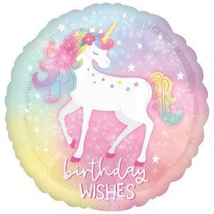 З гелієм Кулька 18" круг фольгована "Єдиноріг блискучий Birthday wishes" 0680 фото