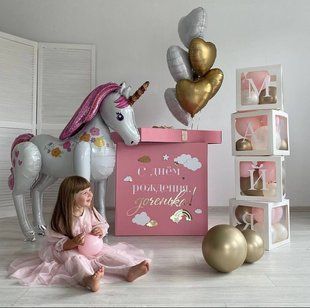 Коробка сюрприз, кульки з гелієм  "Для дівчинки, поні, єдиноріг" 0981 0981 фото